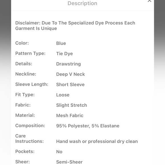 SHEIN Plus Size Tie Dye drawstring side tie mesh cover up, marble blue 4X, NWT - Picture 6 of 6